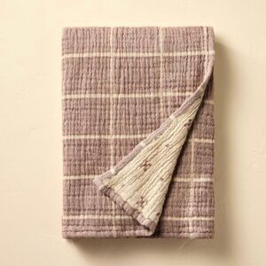 Hearth & Hand with Magnolia Grid Matelassé Throw Blanket Burgundy/Beige
